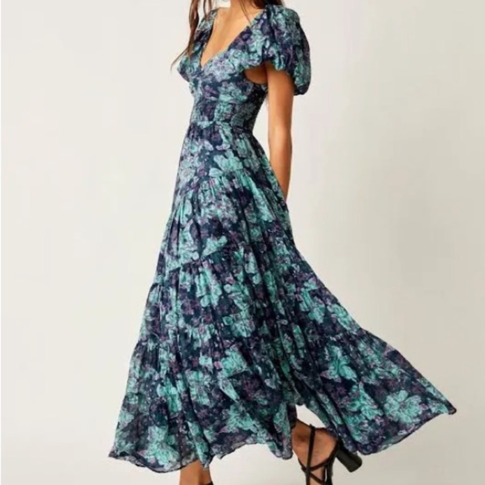 Free People Women's Sundrenched Floral Tiered Maxi Sundress XL